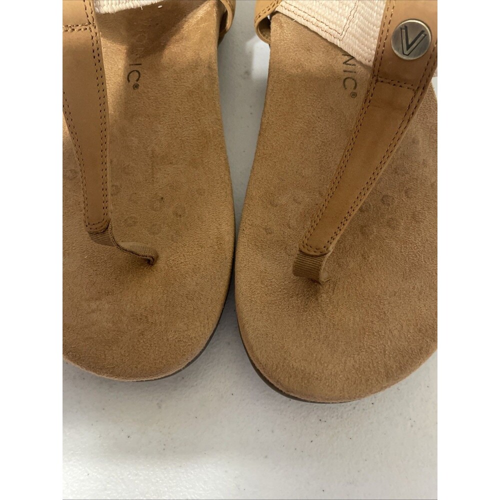 Vionic Brea Camel Tan & Beige leather & textile T-strap sandals 12W/43 - Picture 2 of 16